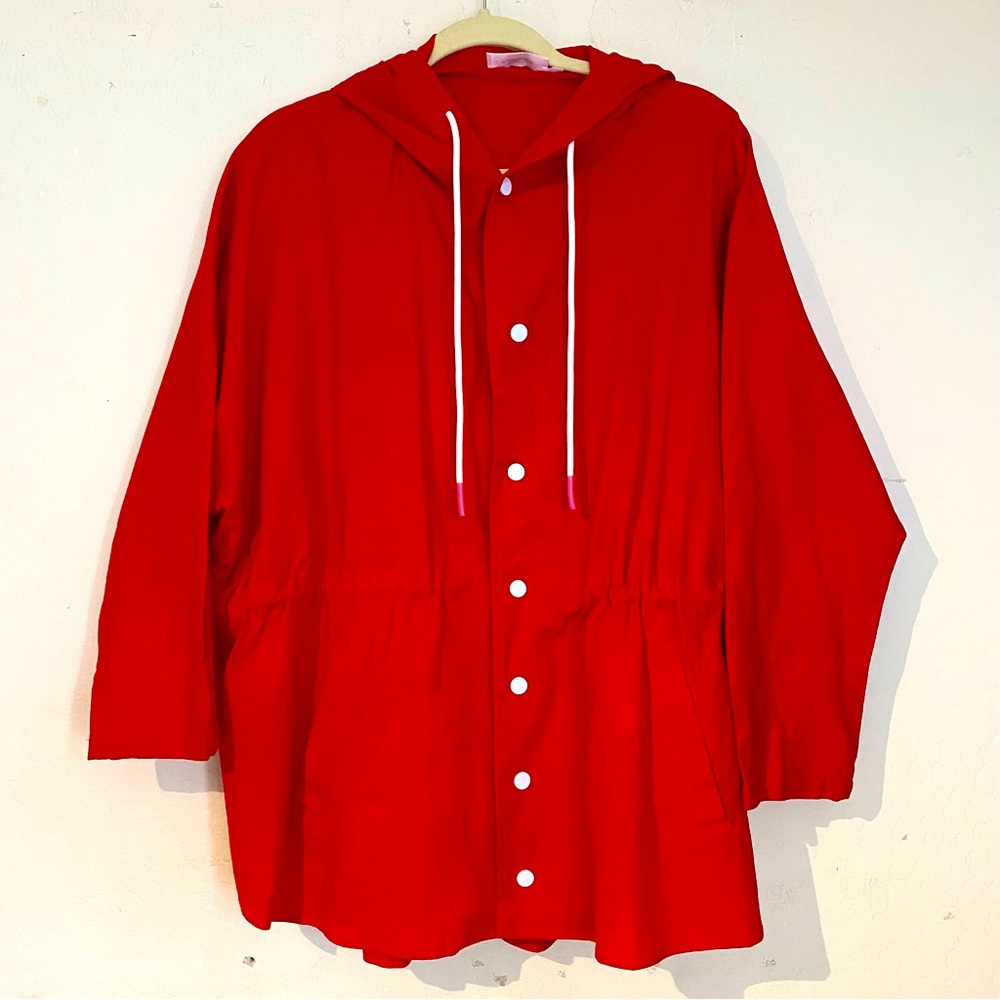 Red Linen Hoodie Jacket
